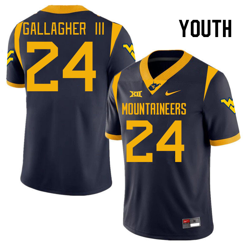 Youth #24 Rodney Gallagher III West Virginia Mountaineers College 2024 New Uniforms Football Jerseys